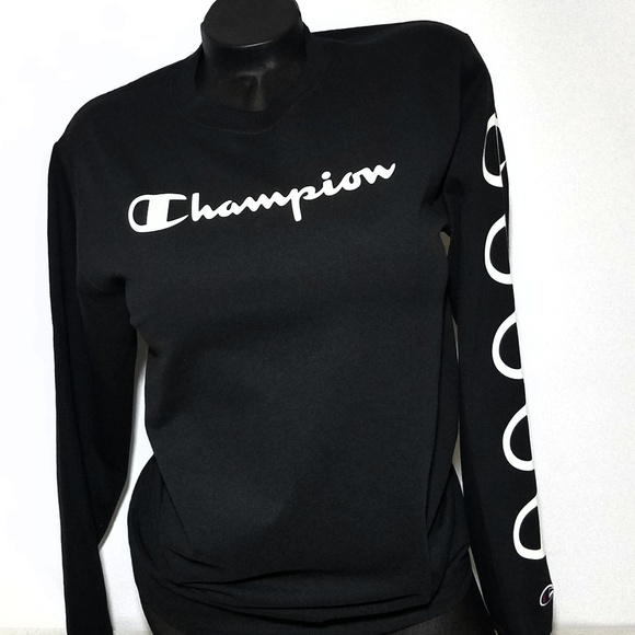Champion Script White Unisex Long Sleeve T-Shirt - Picture 7 of 7